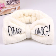 Load image into Gallery viewer, 2019 New OMG Letter Coral Fleece Wash Face Bow Hairbands For Women Girls