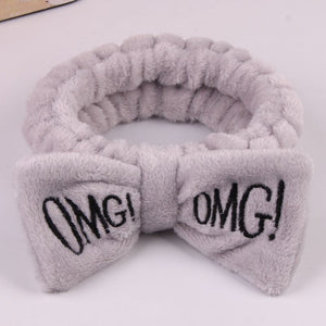 2019 New OMG Letter Coral Fleece Wash Face Bow Hairbands For Women Girls