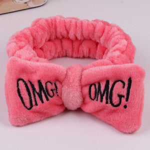 2019 New OMG Letter Coral Fleece Wash Face Bow Hairbands For Women Girls