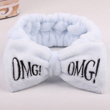 Load image into Gallery viewer, 2019 New OMG Letter Coral Fleece Wash Face Bow Hairbands For Women Girls