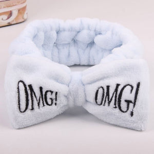 2019 New OMG Letter Coral Fleece Wash Face Bow Hairbands For Women Girls