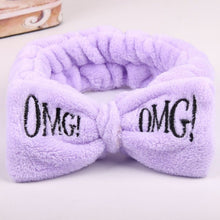 Load image into Gallery viewer, 2019 New OMG Letter Coral Fleece Wash Face Bow Hairbands For Women Girls