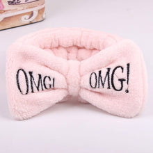 Load image into Gallery viewer, 2019 New OMG Letter Coral Fleece Wash Face Bow Hairbands For Women Girls