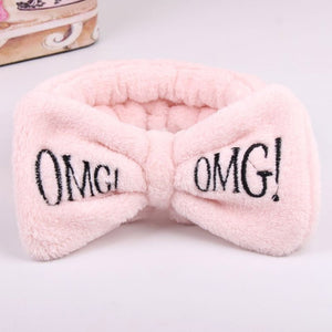 2019 New OMG Letter Coral Fleece Wash Face Bow Hairbands For Women Girls