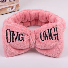 Load image into Gallery viewer, 2019 New OMG Letter Coral Fleece Wash Face Bow Hairbands For Women Girls