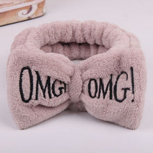 Load image into Gallery viewer, 2019 New OMG Letter Coral Fleece Wash Face Bow Hairbands For Women Girls