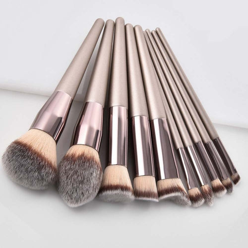 Luxury Champagne Makeup Brushes Set For Foundation Powder Blush Eyeshadow.